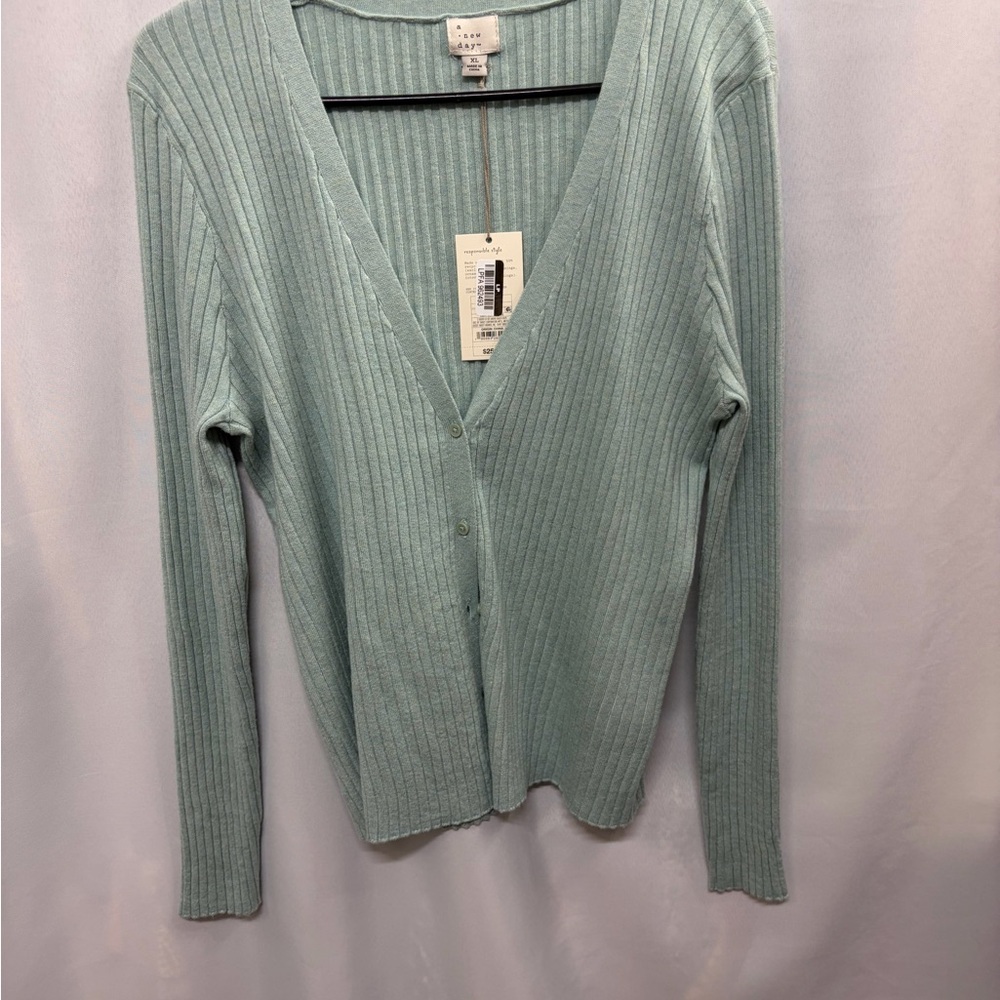 A New Day Mint Ribbed Cardigan Sweater